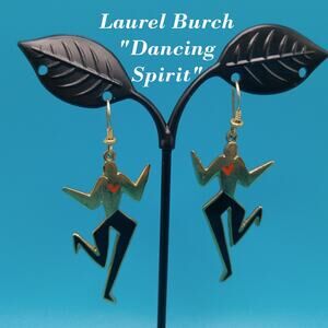 Vintage Laurel Burch "Dancing Spirit" Drop Earrings, Gold Plated